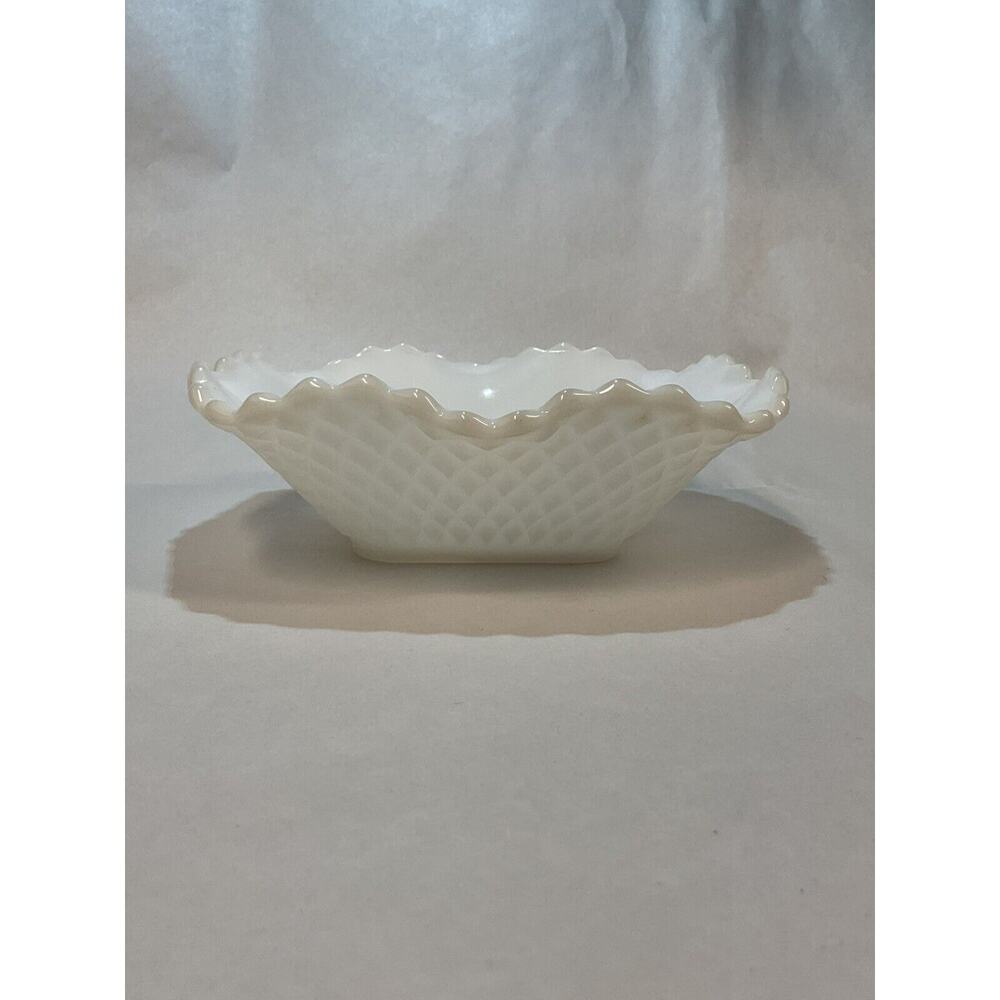Vintage White Milk Glass Square Hobnail Candy Dish 6”